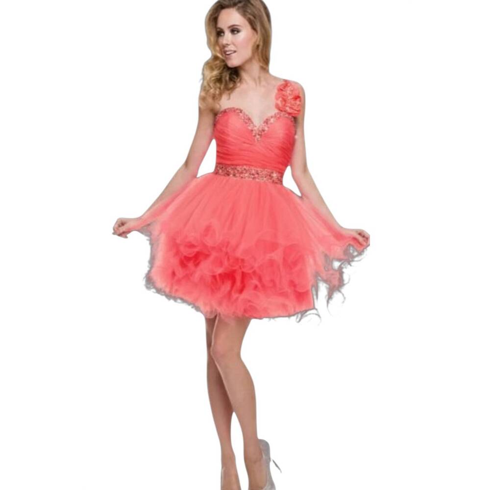 NEW JULIET short tulle homecoming prom dress in hot coral